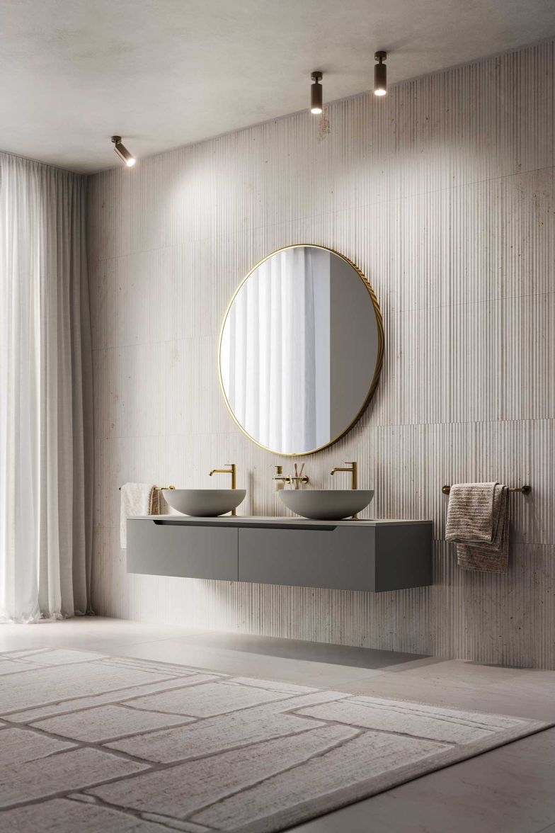 Das perfekte Spiegelbild steht und fällt mit dem richtigen Licht. Bei «Ragusa+» ist es dank integrierter Frontbeleuchtung gleichmässig und schattenfrei, Lichtintensität und -farbe werden über eine Tastatur gesteuert. Der runde Spiegel ist in vier Grössen und verschiedenen Ausführungen erhältlich, optional mit Hintergrundbeleuchtung und Anti-Beschlag-System. inda.net