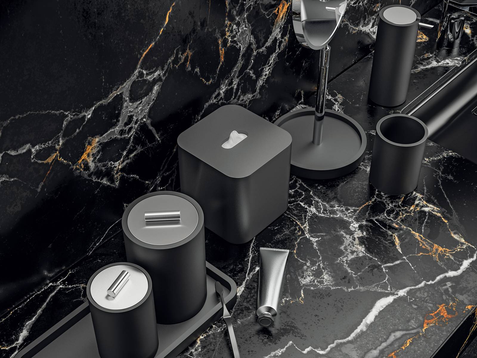 Auch wenn der Name es glauben macht, «Black Stone» ist nicht aus Naturstein, sondern aus Mineralwerkstoff gefertigt. Die spezielle Zusammensetzung verleiht der Badaccessoire-Serie eine warme, natursteinähnliche Oberfläche, der chemische und physikalische Einflüsse so schnell nichts anhaben können. Decor Walter.