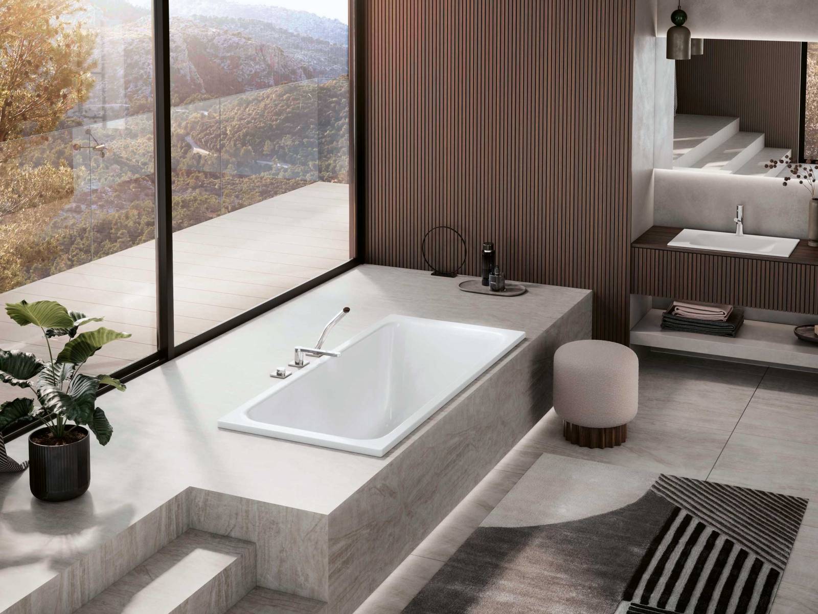 «Aria», die erste glasierte Titanstahl-Badewanne, bietet mit 50 cm Tiefe ein intensives Baderlebnis. Ergonomische Rückenschrägen und ein mittiger Ablauf sorgen für Komfort. Erhältlich in verschiedenen Grössen und Farben. SCHMIDLIN.