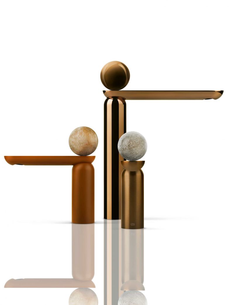 Perle: Die neue Kollektion spiegelt die Eleganz und Raffinesse von Perlen wider. Die Kugeln auf den Armaturensockel sind das zentrale Element und vermitteln dasselbe taktile Gefühl wie Schmuckperlen. Sie sind aus Muranoglas, Halbedelsteinen, Holz u.a. geschaffen und stehen für hohe Handwerkskunst. GESSI.COM