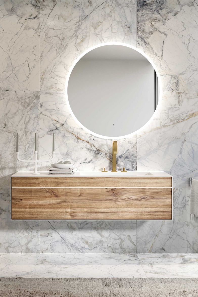 Warum der Kreis als Symbol der Vollendung gilt, ist bei «Around» gut auszumachen. Der Spiegel ist mit drei vorprogrammierten Lichtszenen ausgestattet, die sich berührungslos per Sensor einstellen lassen. TALSEE.