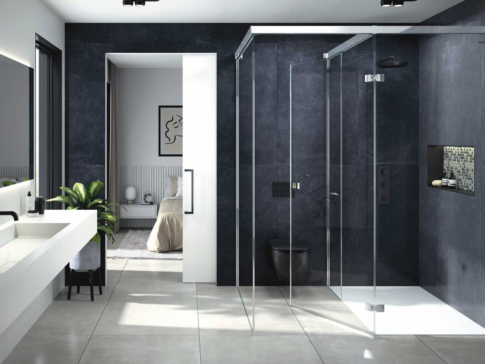 Die Konstruktion der Raum-in-Raum-Lösung erlaubt mit nur drei verschiedenen Komponenten verschiedenste Varianten und kurze Montagezeiten. «System 210» ist einzig über Schrauben mit der Wand verbunden. Raumhohe Ausführungen sind bis 2.5 m Höhe möglich. Das Design ist in vielen Farb-, Material-  und Glaskombination wählbar. DUSCHOLUX.