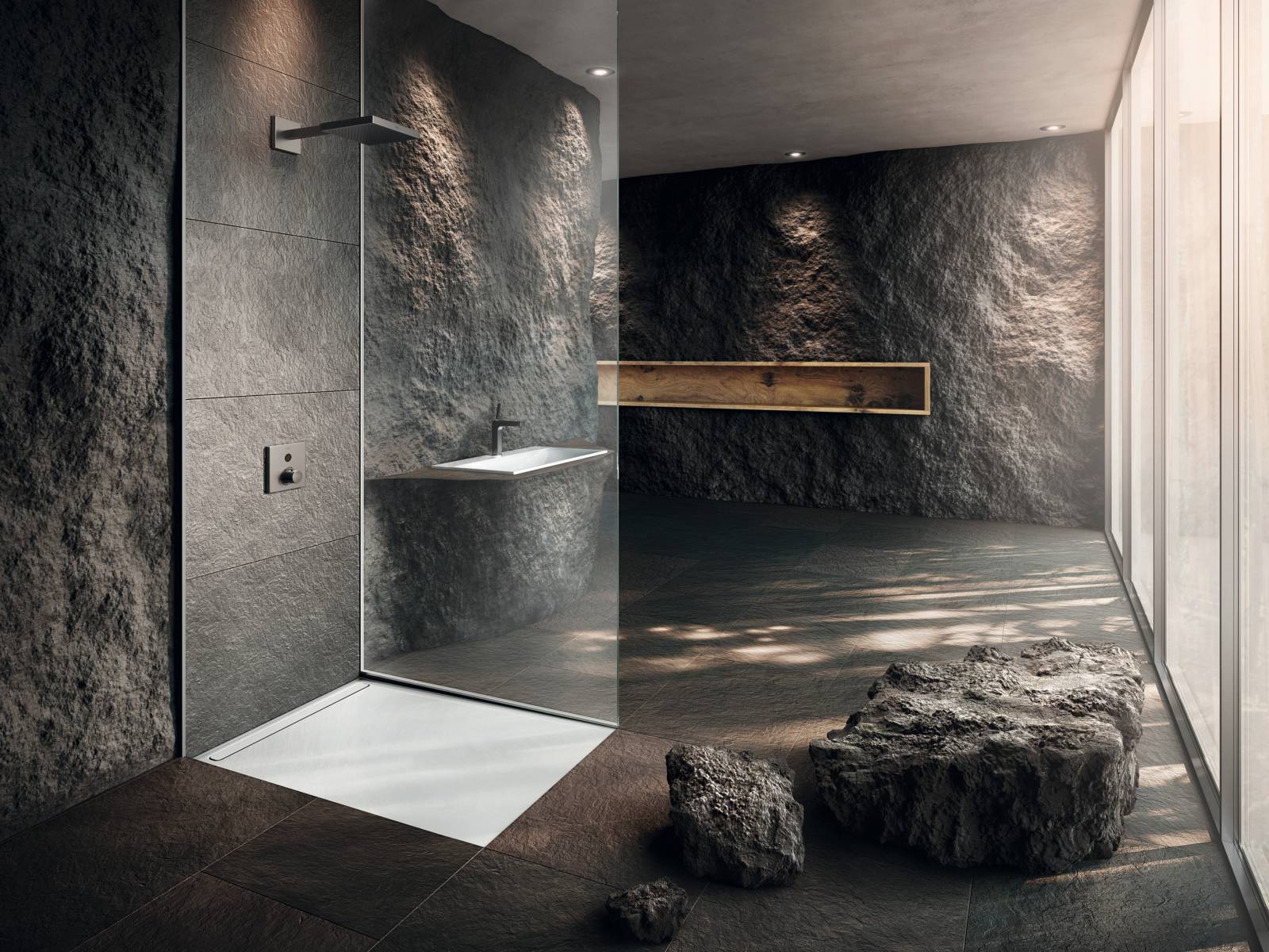 «Nexsys» bietet einen neuen Lösungsansatz für bodenebene Duschen an. Er kombiniert damit die Vorteile einer fugenlosen Duschfläche aus Stahl-Email mit dem Design eines gefliesten Duschbereichs. Hingucker ist dabei die schlanke Ablaufrinne, die sich bündig in der Duschfläche einfügt. Kaldewei.