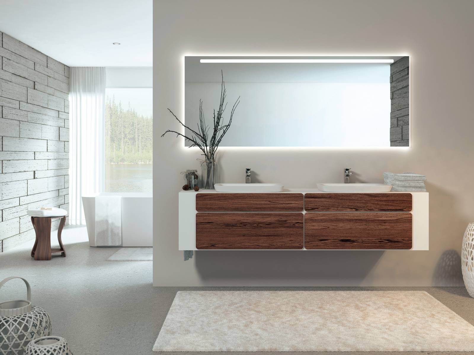 Spieglein, Spieglein an der Wand… Schneewittchens Stiefmutter hätte ihre Freude an den grosszügigen Spiegeln und Spiegelschränken, die mit atmosphärischem, dimmbarem Licht und ausgeklügelten Funktionen ausgestattet sind. Das Intus-Einbausystem ermöglicht ein millimetergenaues Einbauen der Schränke in die Wand. Talsee.