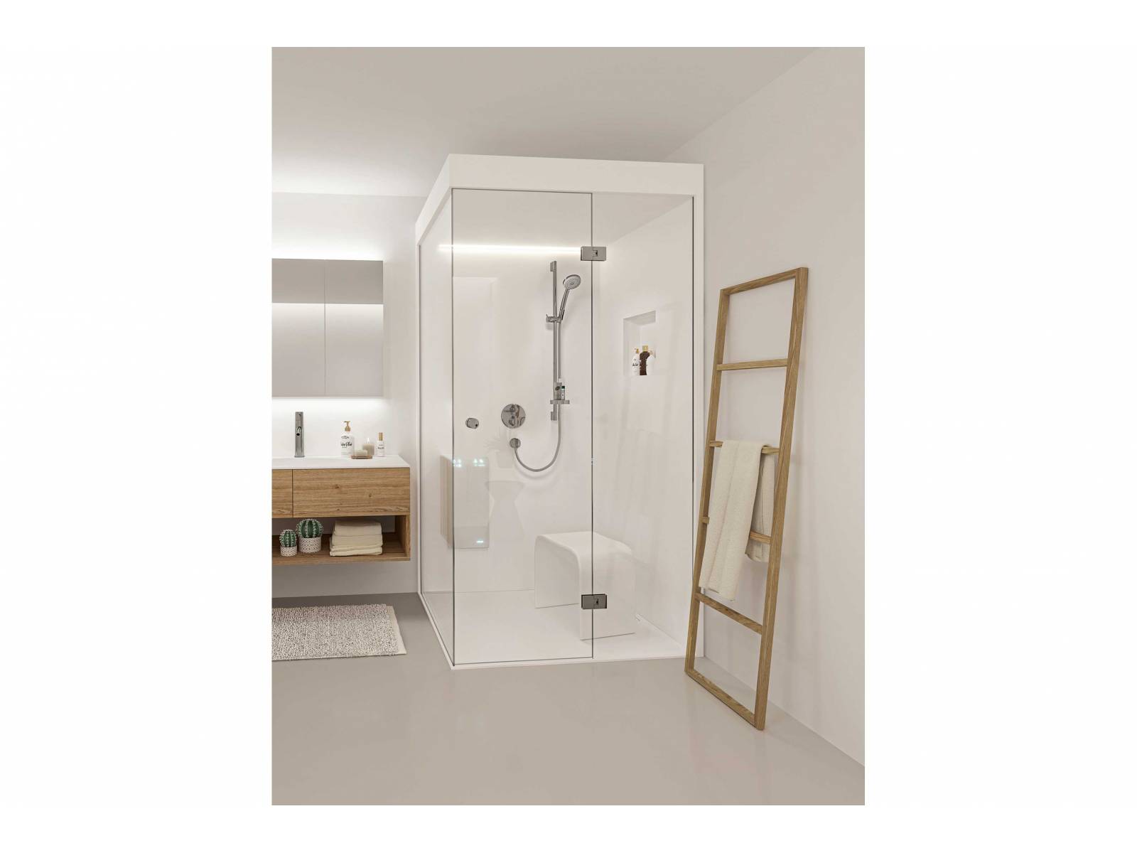 Als Alternative zu sporadischen Besuchen in Wellness-Tempeln sorgt die neue Dampfdusche für tägliche Entspannung in den eigenen vier Wänden. Ohne zusätzlichen Platzbedarf für den Dampfgenerator ist die «Steam Shower» äusserst platzsparend, zudem individuell gestaltbar. KUENG.