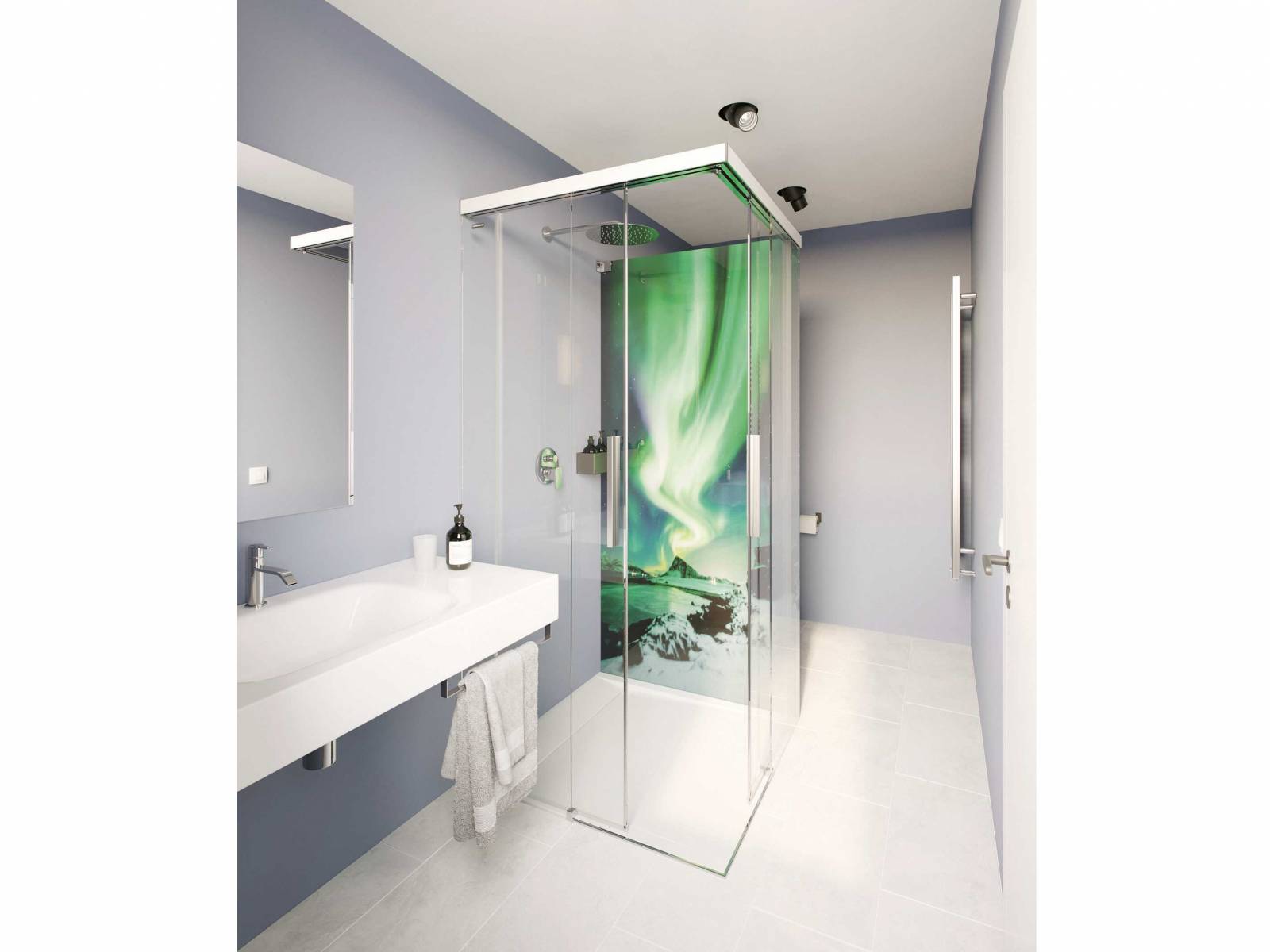 Mittlerweile sind den Gestaltungsmöglichkeiten im Badezimmer kaum noch Grenzen gesetzt. Sogar das Bedrucken von Duschwänden mit individuellem Wunschmotiv ist möglich – als Teildruck oder vollflächig bis zu 2 x 3 m. DUSCHOLUX.