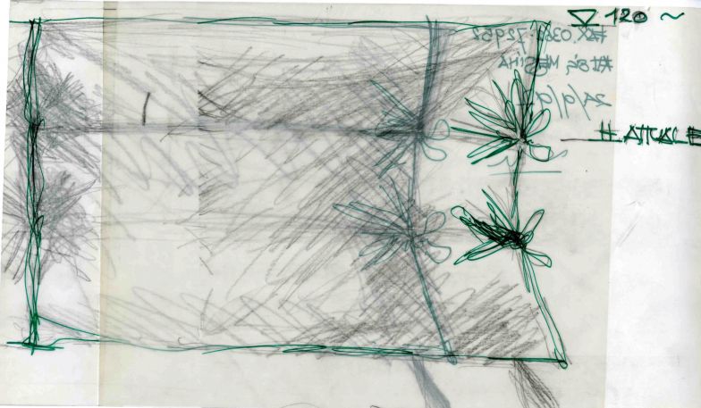 Keine Zeichnungen, sondern schnelle Skizzen aus der Feder des Designers Vico Magistretti zeigen auf, wie das «Piumone» als Rückenkissen ein-, und wo die Schleife angesetzt werden könnte.