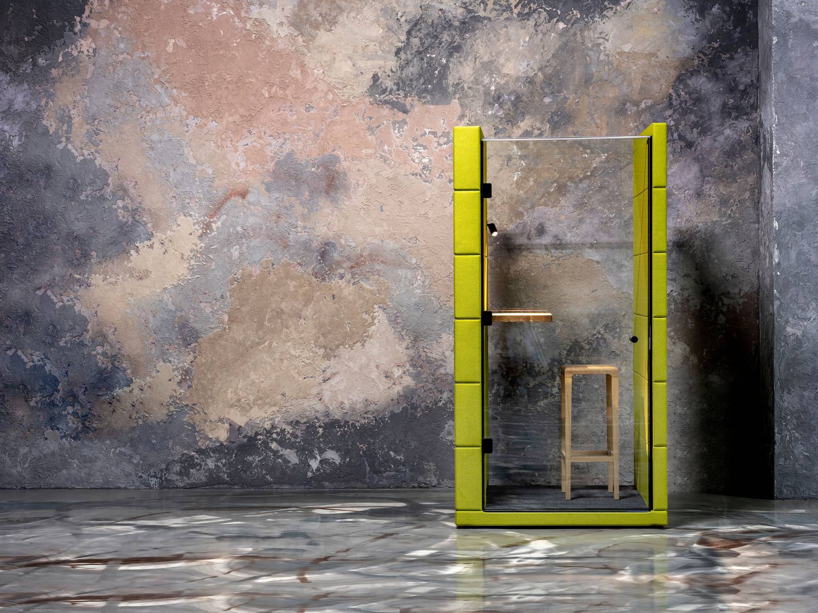 Ein wichtiges Telefonat mit dem Geschäftspartner führen und zugleich das Umfeld im Blick behalten? Nichts leichter als das. Im Single-Office «Unique» lässt es sich ungestört arbeiten und dennoch ist man nur akustisch abgeschirmt. Der Vorgänger dieser praktischen, platzsparenden Kabine mit integriertem Belüftungssystem wurde bereits mit dem Red Dot Design Award 2019 ausgezeichnet. Silent Lab.