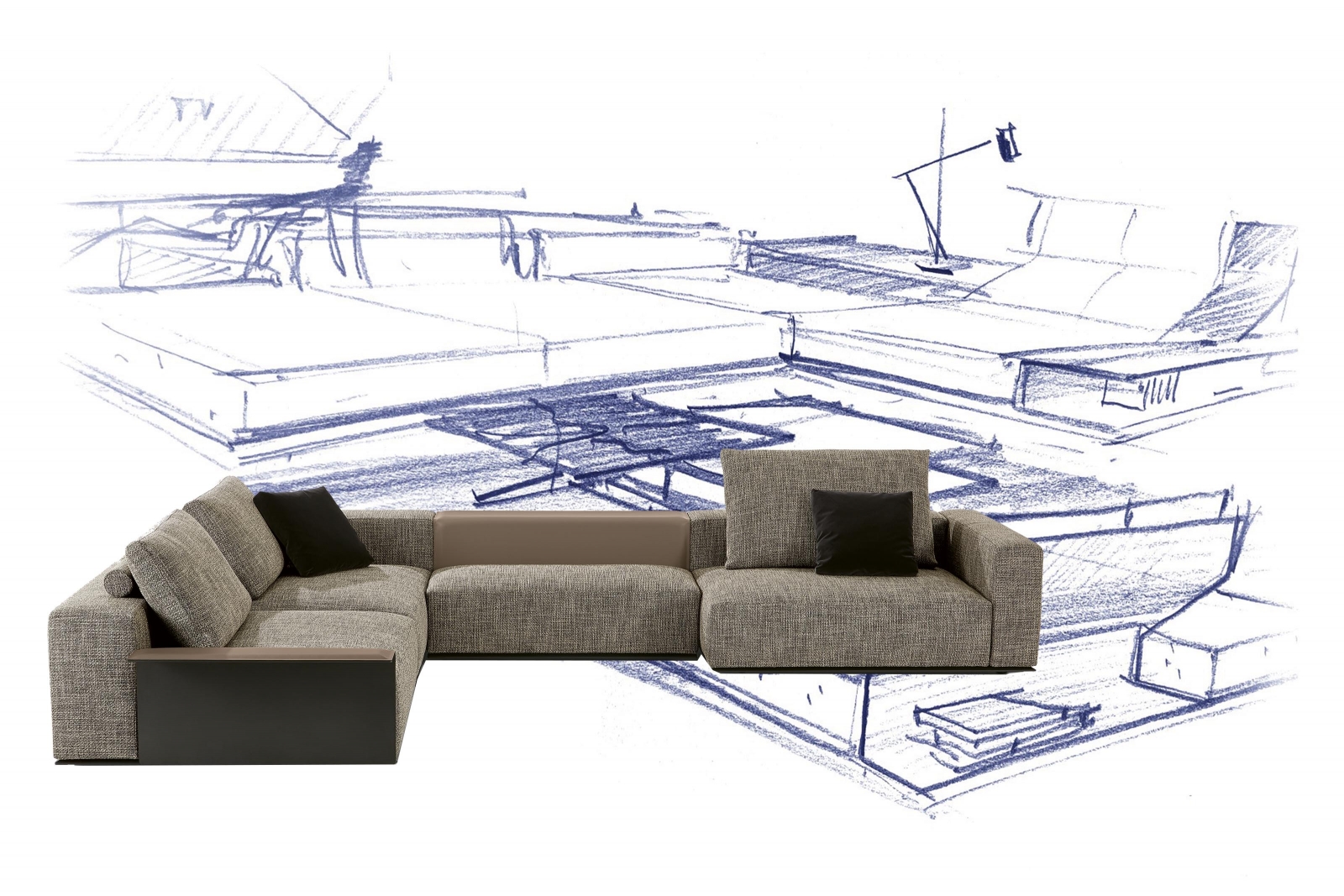 Von der kleinen Sitzinsel bis hin zur grosszügigen Sofalandschaft, mit Stoff oder Leder bezogen, im privaten Wohnzimmer oder im öffentlichen Bereich: Das modulare Sofasystem «Westside». 