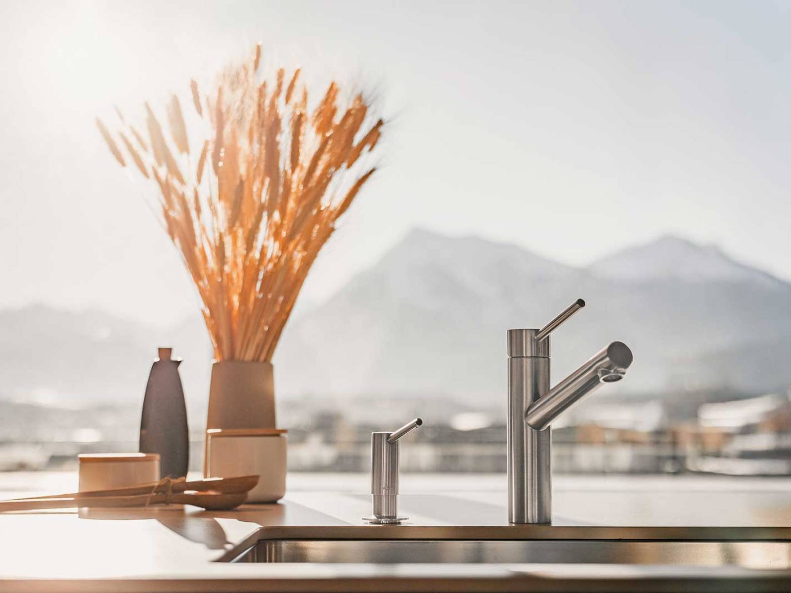 «Alterna ferris» heisst die neue Armatur aus massivem Edelstahl. Dank ihrer zeitlosen Gestaltung ist sie zum idealen Pendant zu Edelstahl- oder Granitspülen. Sie ist resistent gegen Feuchtigkeit und Reinigungsmittel, ­rostfrei, korrosionsbeständig und zu 100% recycelbar. Mit Schwenkauslauf und optional auch mit Auszugsbrause erhältlich. SANITAS TROESCH.