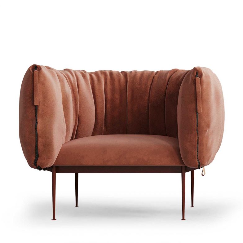 Inspiriert von der Steppjacke, auch Pufferjacke genannt, entwarf Lucie Koldova die gleichnamige Kollektion, die neben Sofas auch diesen Sessel umfasst. «Puffer» bietet mit seiner plüschigen Silhouette und der weichen Polsterung einen bequemen Rückzugsort für gemütliche Stunden. jessdesign.com