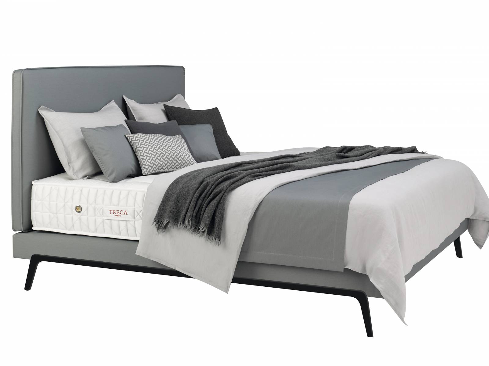 Eleganz und Leichtigkeit kennzeichnen das Modell «Adonis» von Designer Andreas Weber. Schlanke Stahlkufen verleihen dem Bett einen schwebenden Charakter, der zusätzlich durch die Weiterführung der Untermatratze betont wird. Treca.