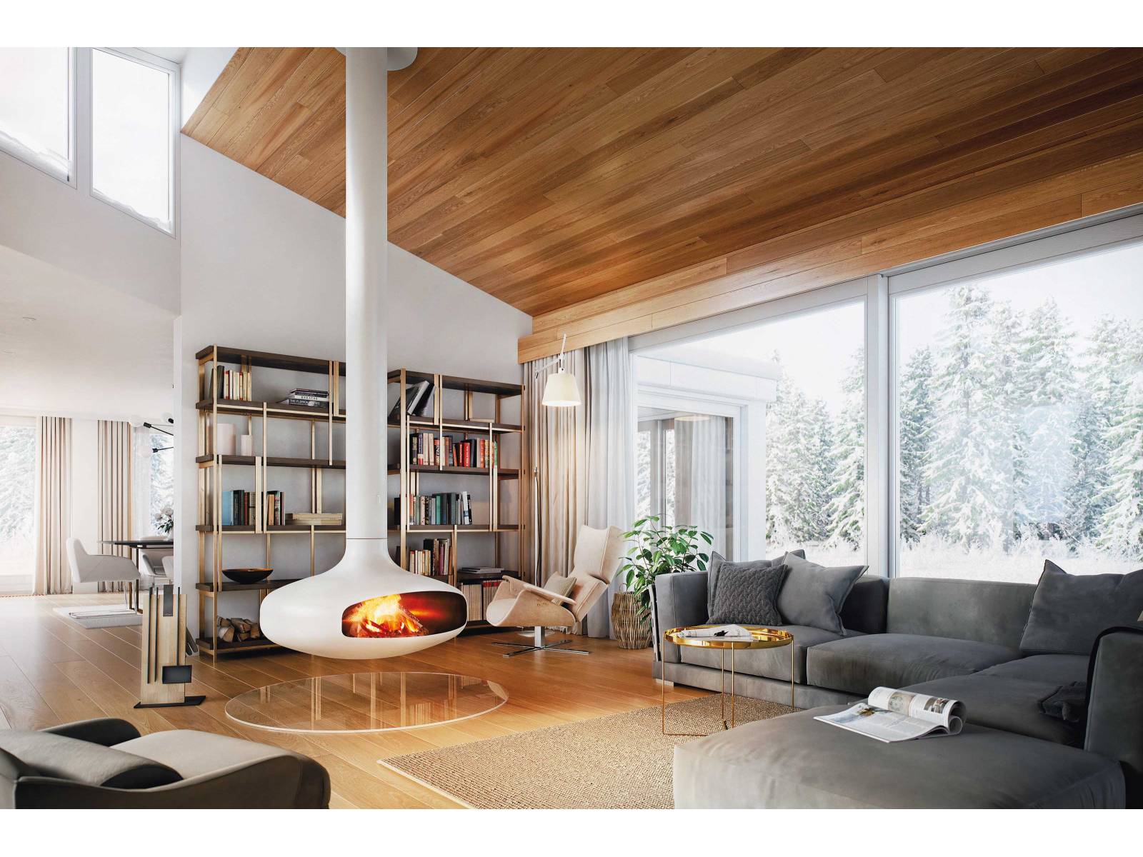 Schwebende Feuerstelle: Mit Eleganz und Leichtigkeit rückt das Modell «Domofocus» der Edition White! das Flammenbild in den Mittelpunkt und lässt es zum magischen Anziehungspunkt im Raum werden. Die weisse, satinierte Oberfläche bildet dabei einen spannenden Kontrast zur schwarz-matten Lackierung im Inneren des Feuerraums. Wirth &amp; Schmid.