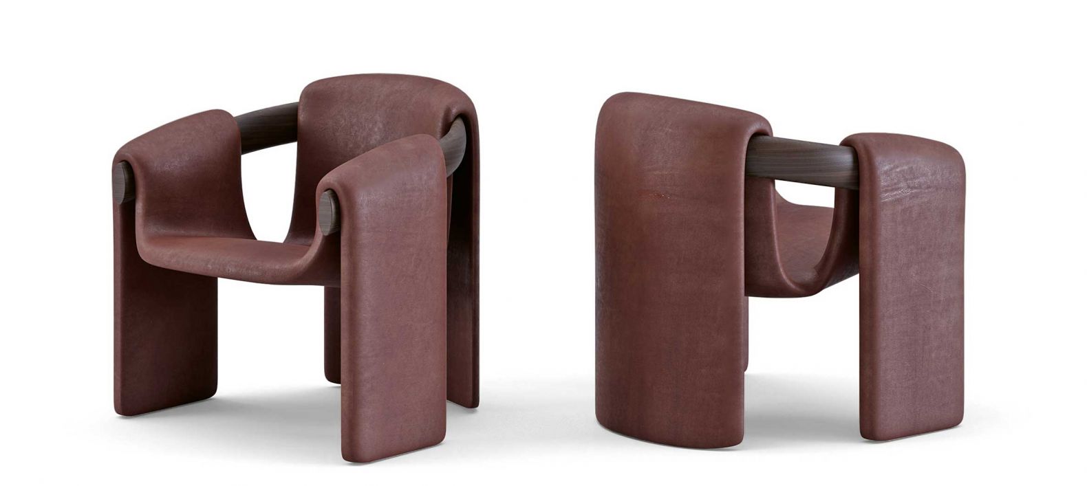 Unter dem scheinbar locker geschlungenen Lederpolster, für das Designer Vittorio Paradiso Inspiration bei einem indischen Sari fand, sorgt ein Gestell aus Metall für Stabilität. Der gedrechselte Holzbogen von Stuhl «Sari» besteht aus massiver, nussbaumgebeizter Esche. PAOLOCASTELLI.COM