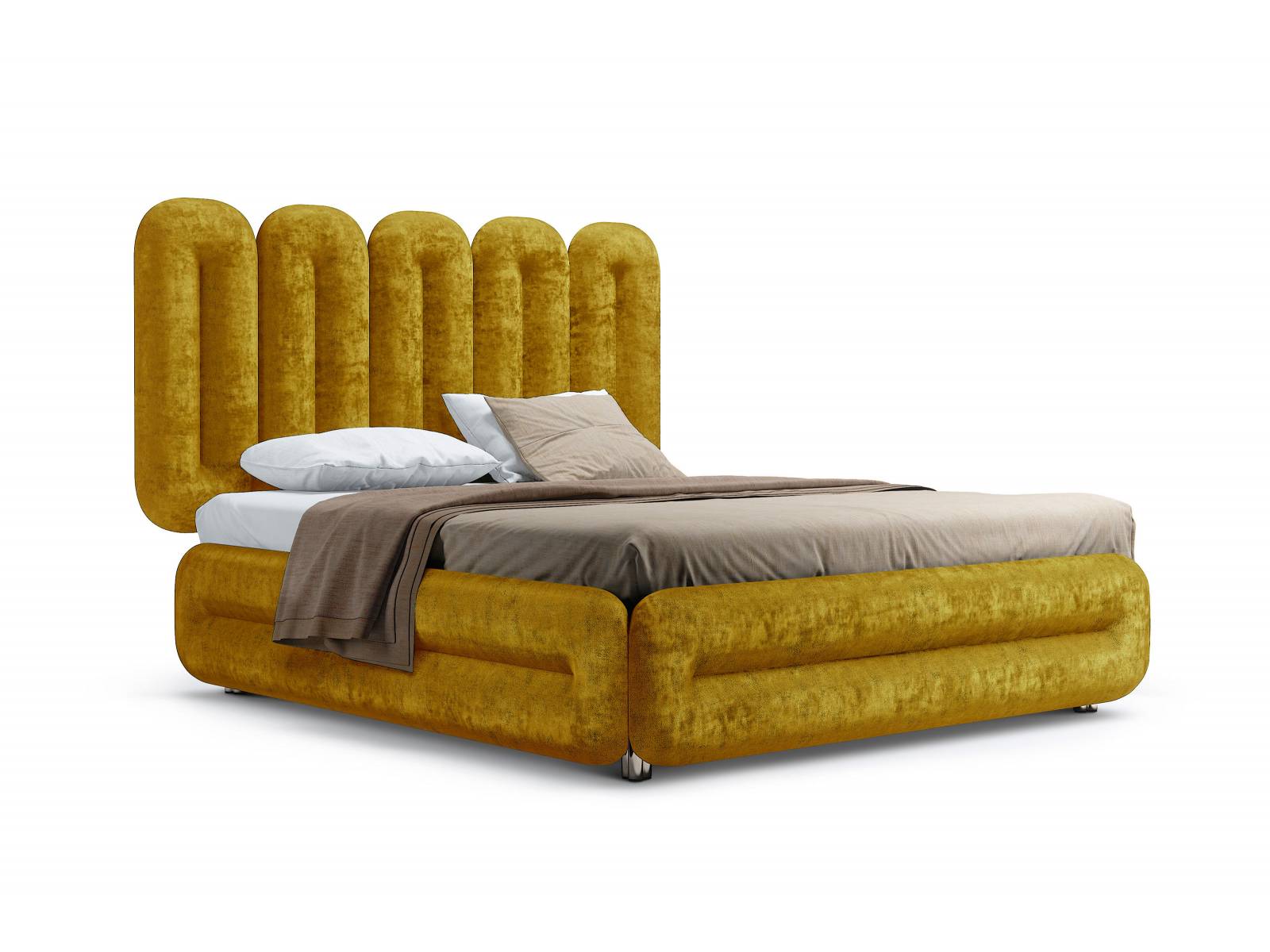 «Eclaire» ist ein üppiges Bett, das nicht nur namentlich an das längliche, französische Gebäck erinnert – es sorgt auch garantiert für süsse Träume. Dabei besteht es aus einzelnen Paneelen, die beliebig angeordnet werden können und aufgrund ihrer gebogenen Form an die typischen Rundbögen von Arkaden erinnern. Design: Dagmar Marsetz. Bretz.