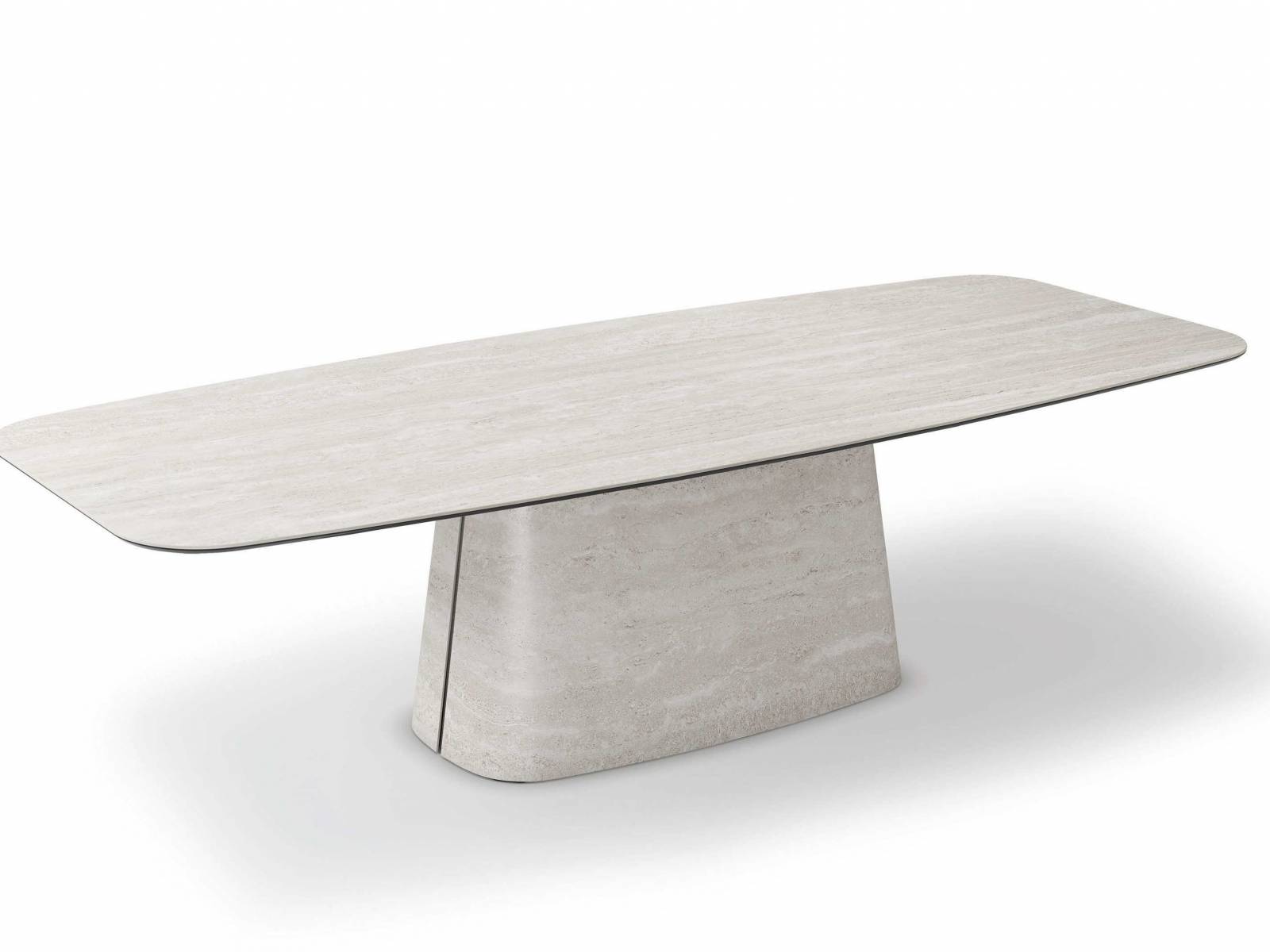 Keramik ist ein Material, in dessen Verarbeitung Cattelan grosses Know-how besitzt. Erstmals setzte der Hersteller es - wie hier beim Tisch «Napoleon» - für Platte und Gestell ein. Die aktuelle Kollektion umfasst vier neue Keramiken, die von Natursteinen wie Travertin inspiriert sind. CATTELAN ITALIA.