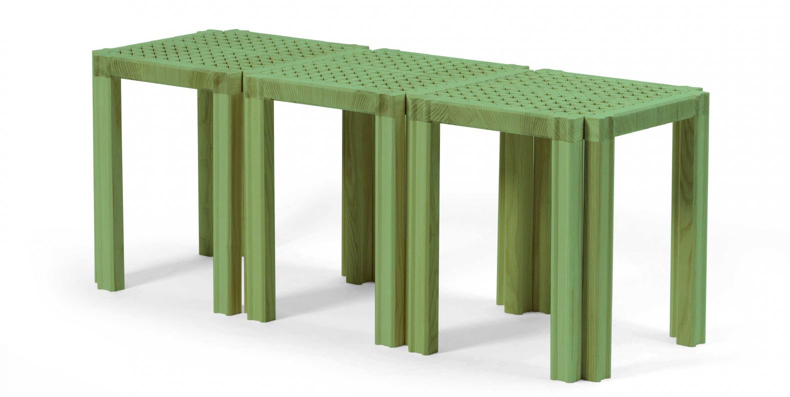 «OruBench» ist eine Bank mit einer filigranen, gitterartigen Oberfläche, die drei einzelne Hocker integriert, die sich nahtlos zusammenfügen. Diese können bei Platzbedarf herausgenommen werden, wodurch auf der Sitzfläche ein neues Muster zum Vorschein kommt, das an filigrane japanische Holzarbeiten erinnert. Der Designer Luc Reinacher hat mit «OruBench» eine wandelbare Möbellösung entworfen, die eine spielerische Perspektive in den Alltag bringt. LUCREINACHER.COM