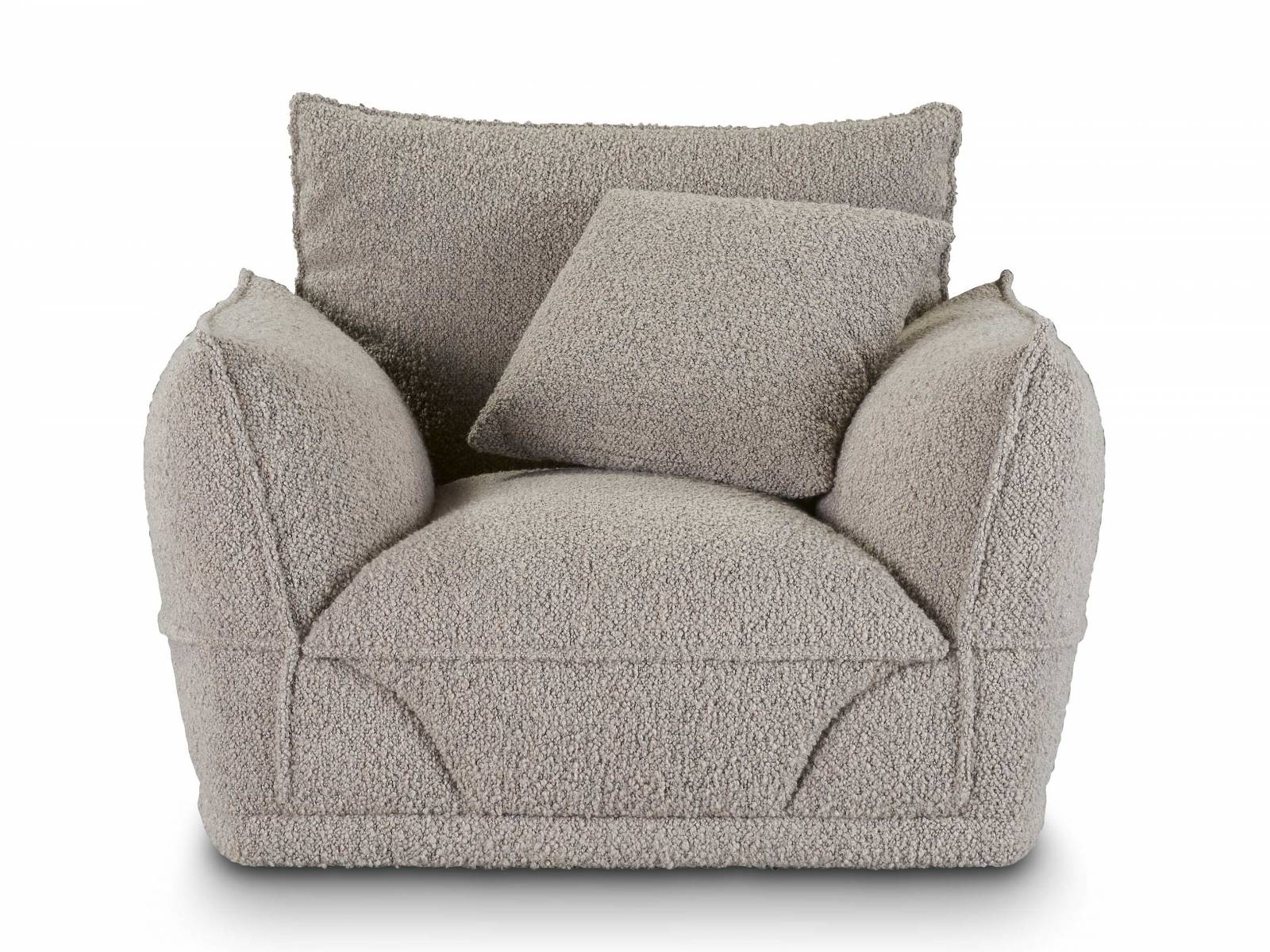 Der Sessel ist ein Teil von Christophe Delcourts Kollektion «Palatine». Markenzeichen sind die sich kreuzenden Linien der Paspel-Nähte von Sitzflächen und Armlehnen. Der neue Bouclé-Stoff aus Wolle und Alpaka macht das Modell flauschig und einladend. ROCHE BOBOIS.