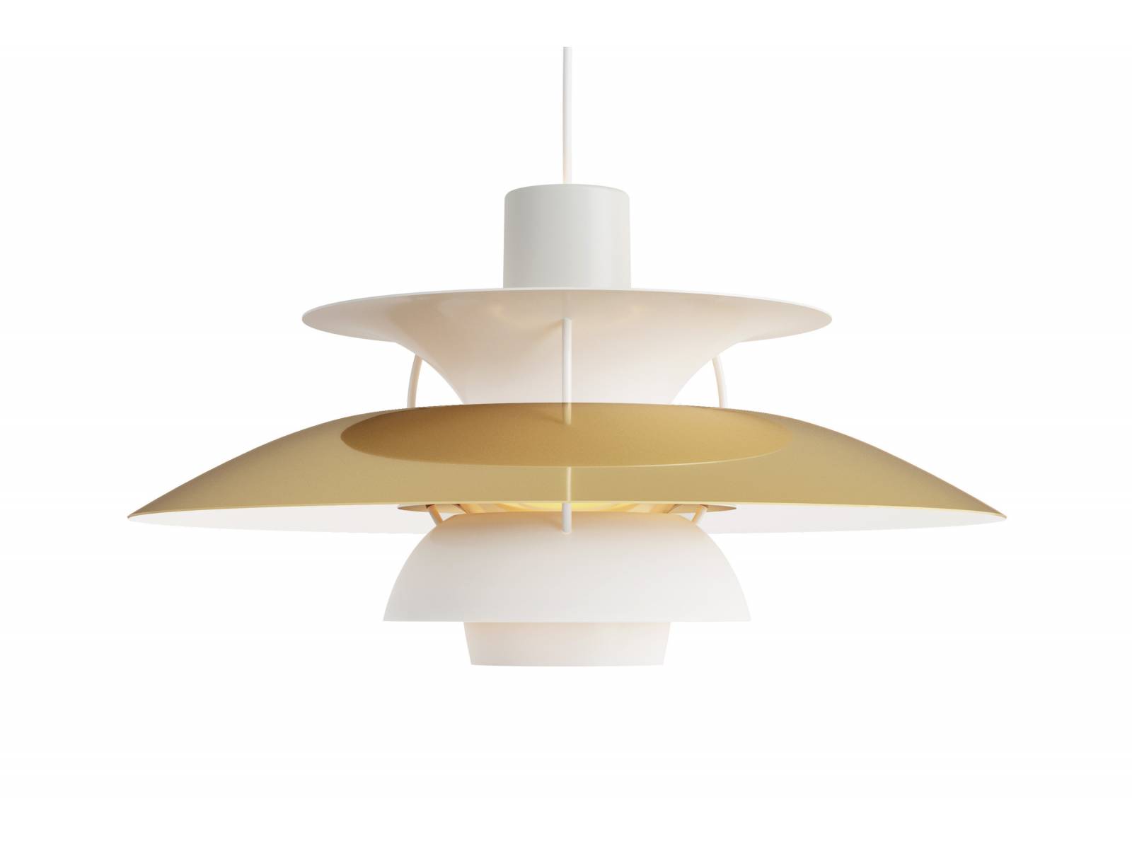 Zu Ehren Poul Henningsens, der in diesem Jahr seinen 125. Geburtstag gefeiert hätte, wurde unter anderem eine neue Edition der «PH 5» herausgebracht. Diese Ausführung vereint Messingtöne mit Weiss-Schattierungen und verleiht der Leuchte eine besondere Eleganz. Erhältlich ist sie auch in der Variante «PH 5 Mini». Louis Poulsen.