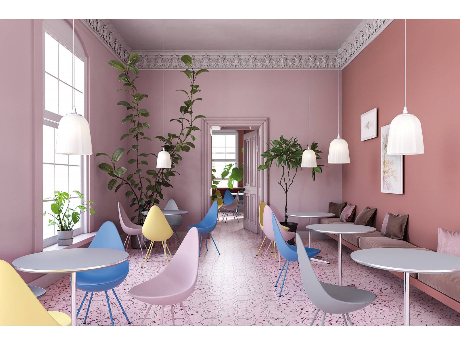 Ursprünglich von Arne Jacobsen für das SAS Royal Hotel in Kopenhagen entworfen, präsentiert sich der Klassiker «Drop» 61 Jahre später in vier neuen, frischen Farben. Zu den Stühlen in Pink, Gelb, Blau oder Grau gibt es zusätzlich bequeme Sitzkissen in zwei Graustufen, die den Sitz vollständig ausfüllen. Fritz Hansen.