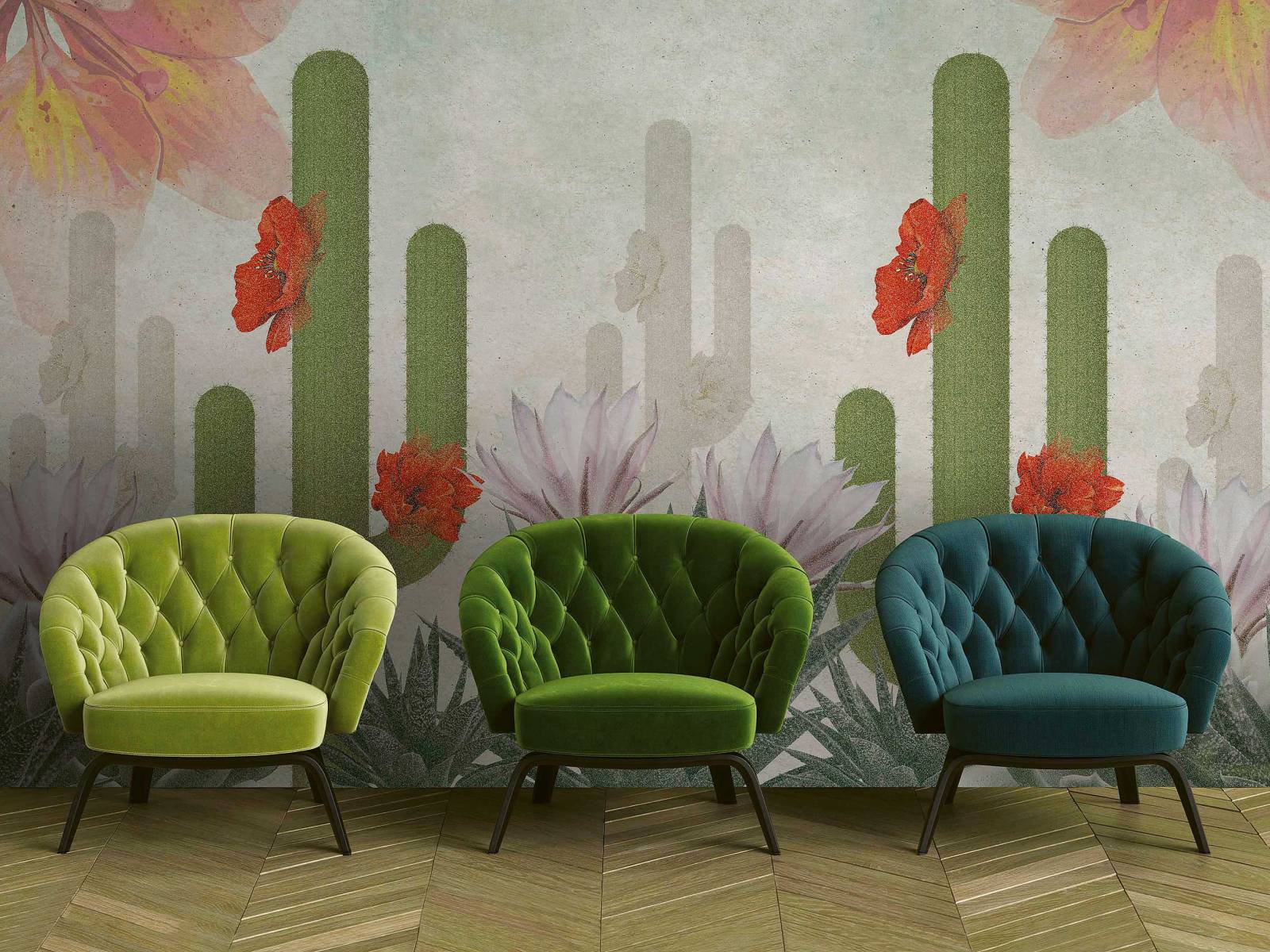 Das Unternehmen will «Tapete» neu schreiben – indem es mit frechen, überraschenden Designs auf verschiedenen Materialien überrascht. Dieses Sujet hier heisst «Desert in Bloom» und steht für faszinierende Wüstenlandschaften, die einem gewöhnlichen Raum ein völlig neues Wohngefühl verleihen. Instabilelab.