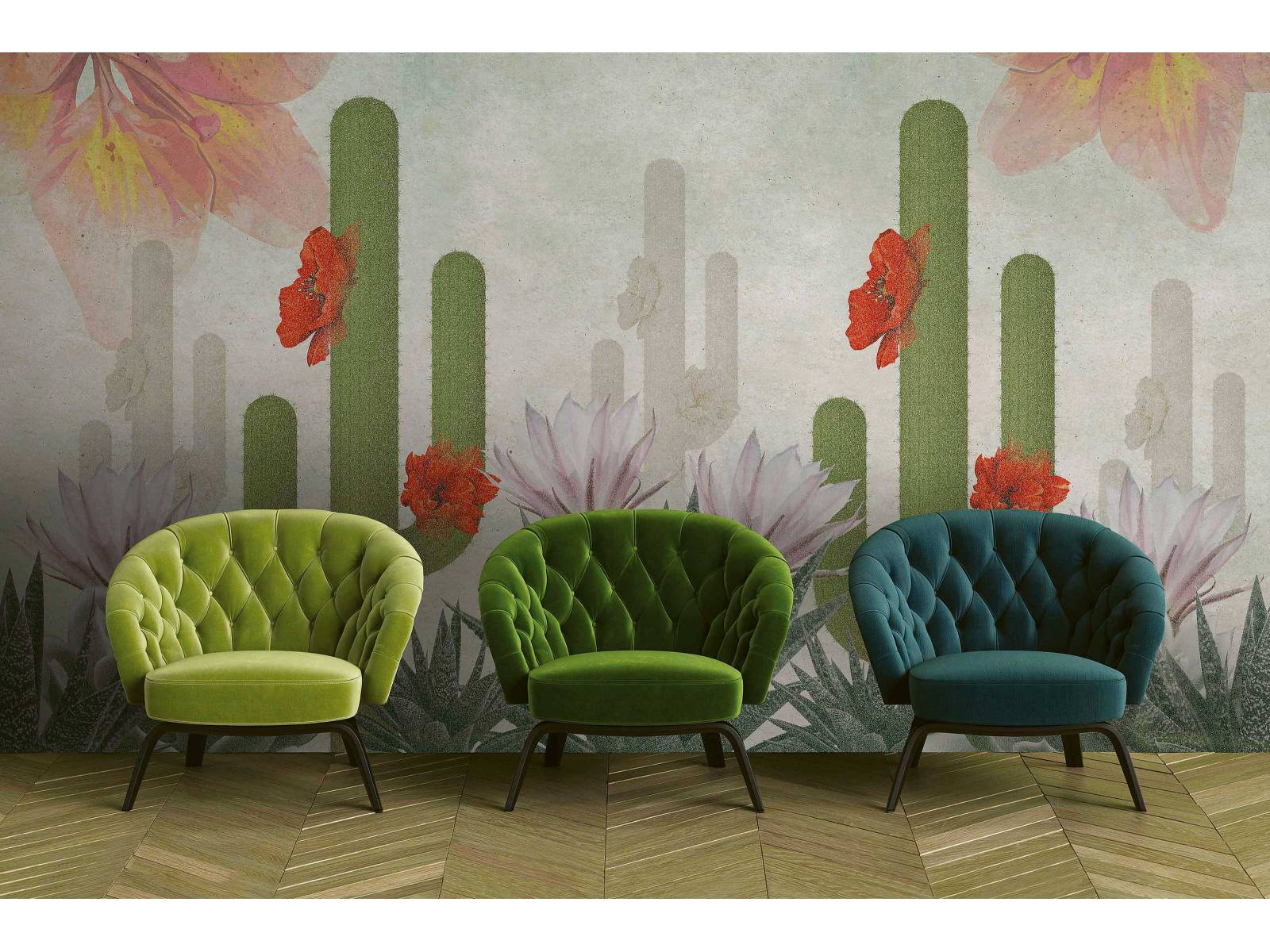 Das Unternehmen will «Tapete» neu schreiben – indem es mit frechen, überraschenden Designs auf verschiedenen Materialien überrascht. Dieses Sujet hier heisst «Desert in Bloom» und steht für faszinierende Wüstenlandschaften, die einem gewöhnlichen Raum ein völlig neues Wohngefühl verleihen. Instabilelab.